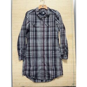 North Face‎ Shirt Womens Small Gray Purple Plaid Long Sleeve Button Up Dress Top